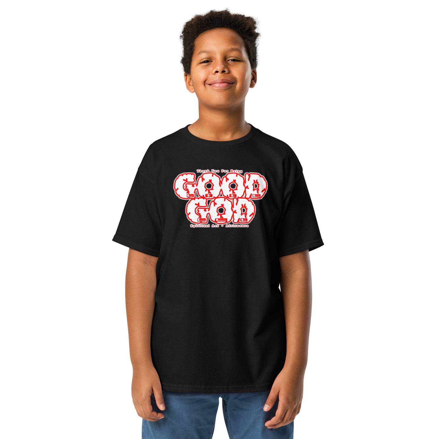 Youth classic tee - White Red Trim Lettering