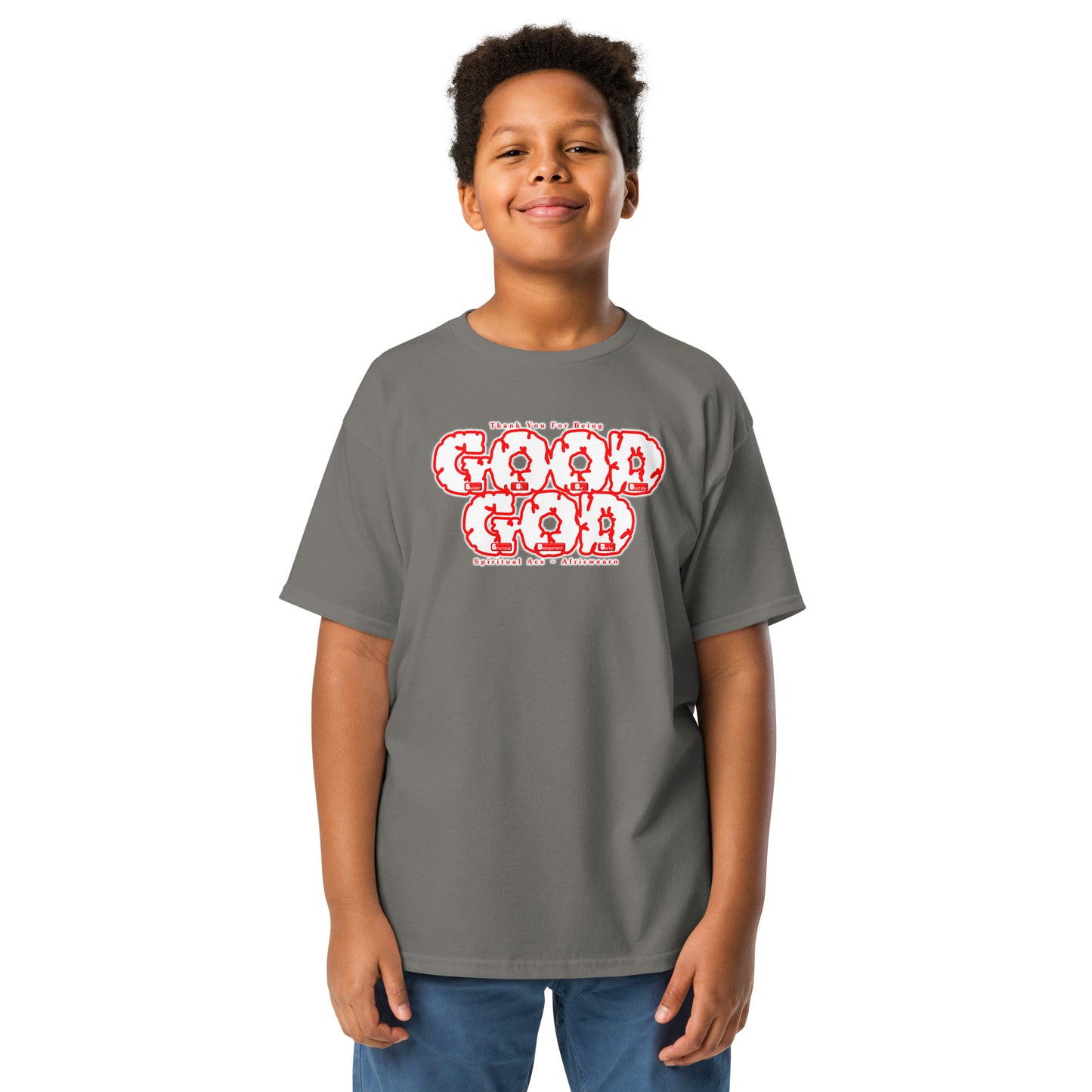 Youth classic tee - White Red Trim Lettering