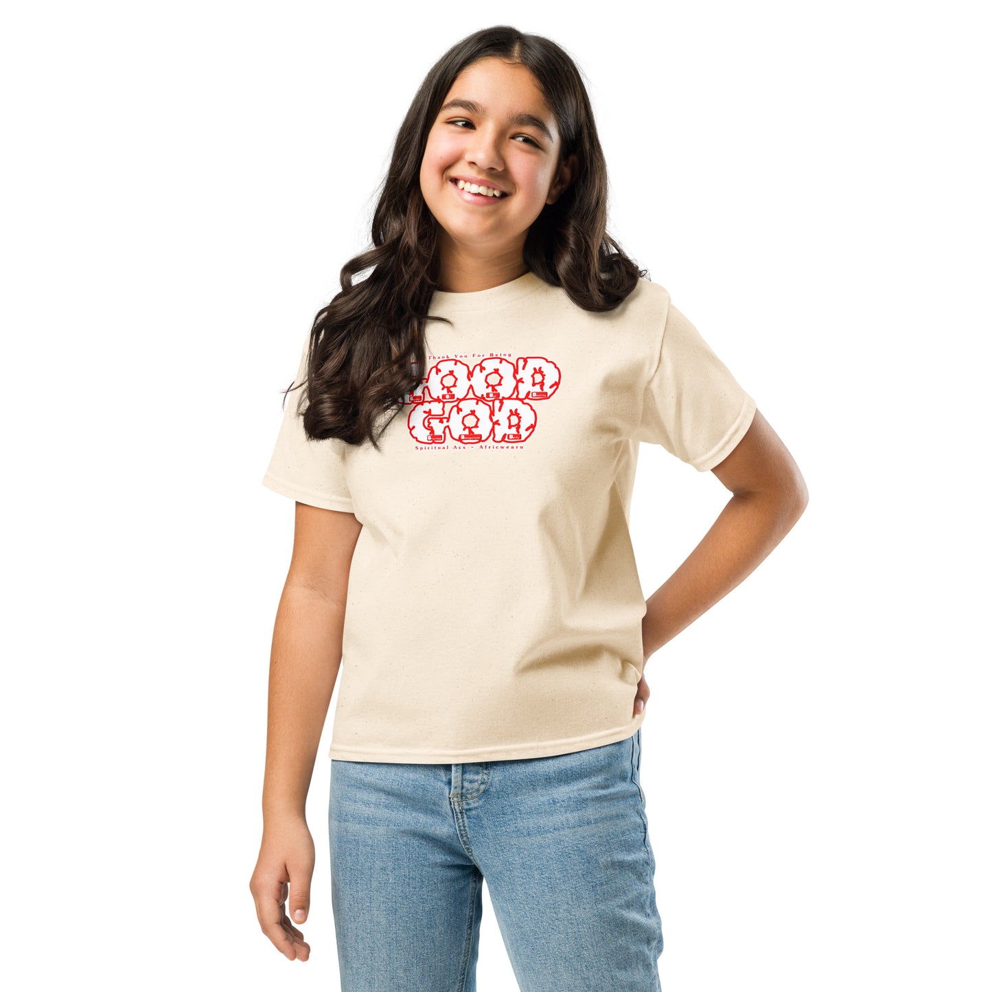 Youth classic tee - White Red Trim Lettering