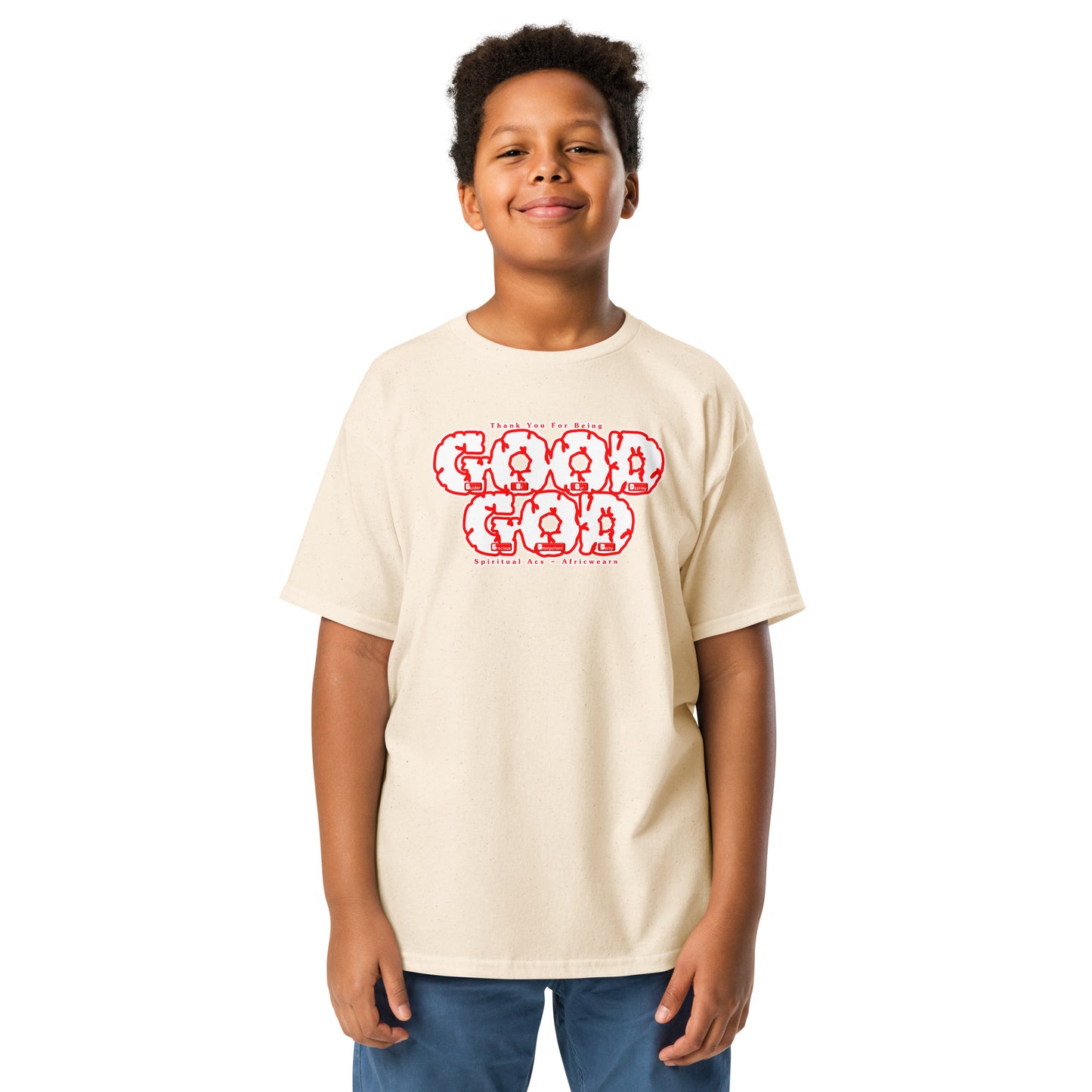 Youth classic tee - White Red Trim Lettering