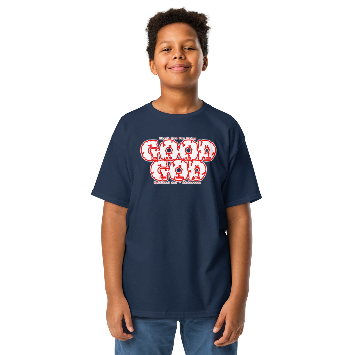 Youth classic tee - White Red Trim Lettering