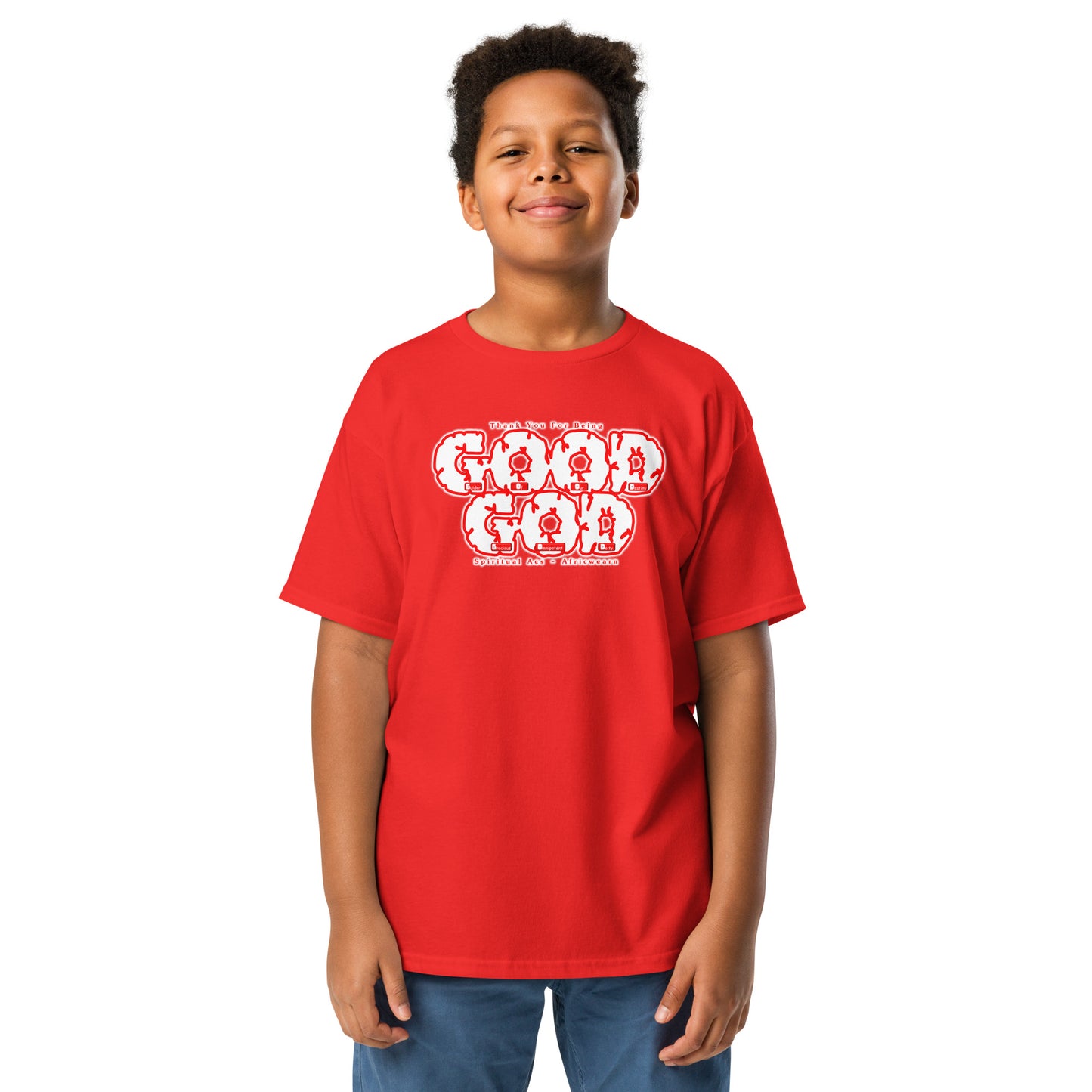 Youth classic tee - White Red Trim Lettering