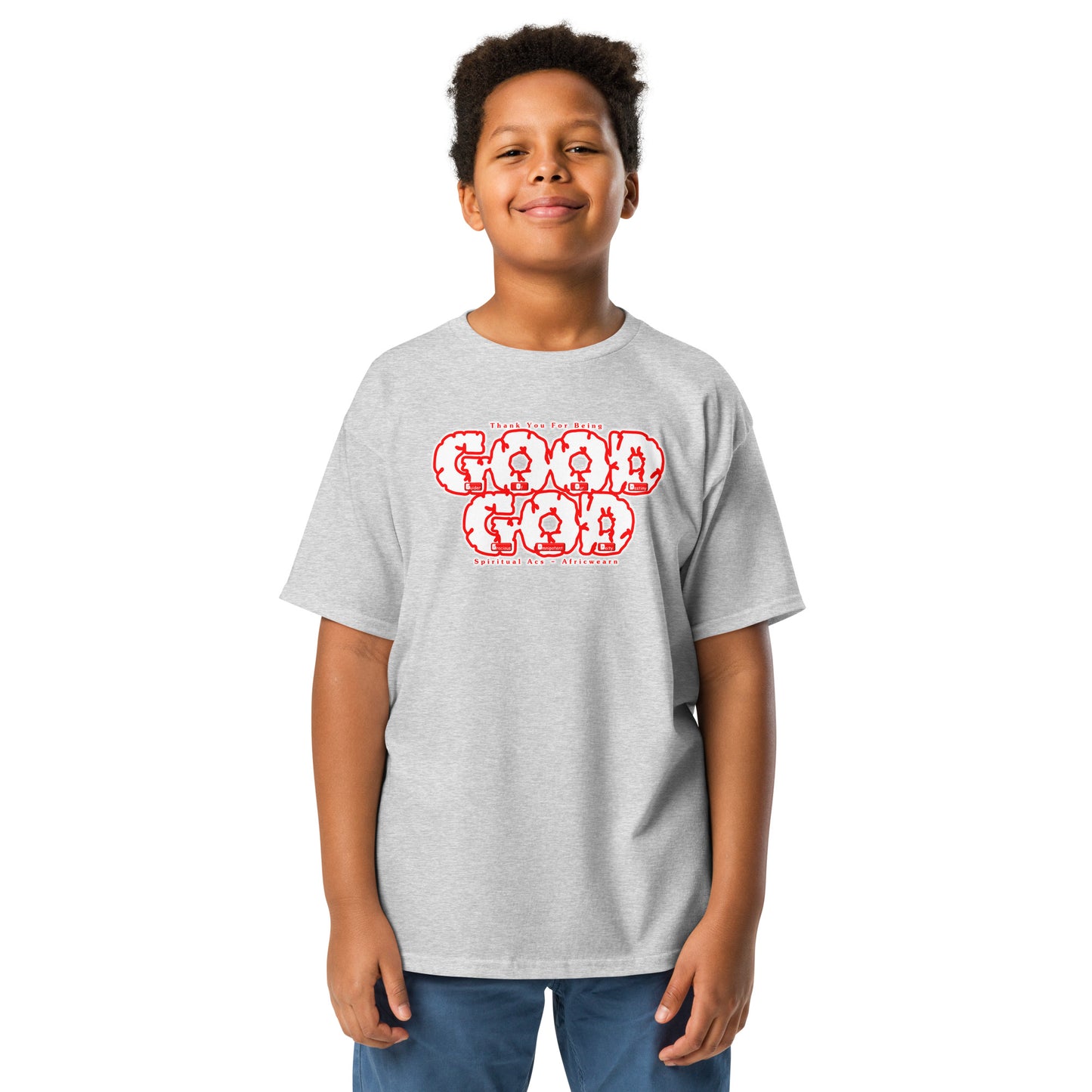 Youth classic tee - White Red Trim Lettering